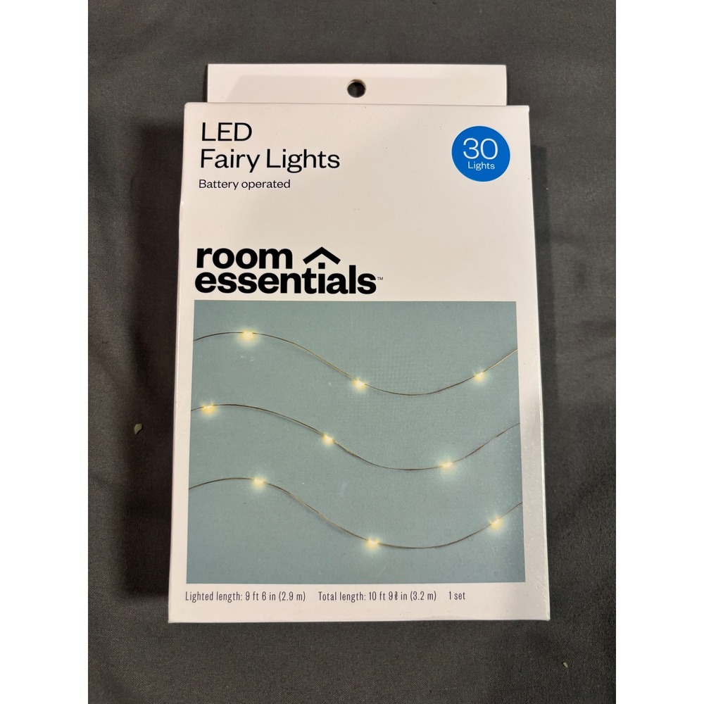 Room Essentials LED Fairy Lights 30ct Warm White Gold Wire Battery Operated 10ft